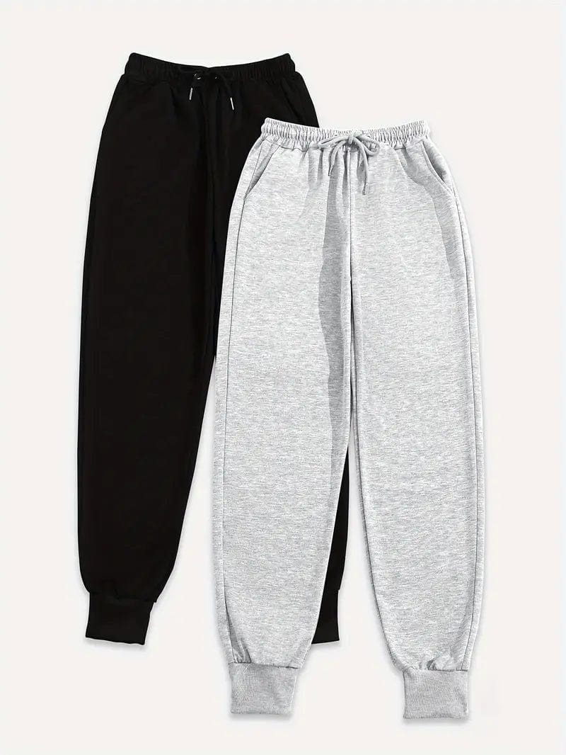 Versatile Solid Drawstring High Waisted Sweatpants Set for Women