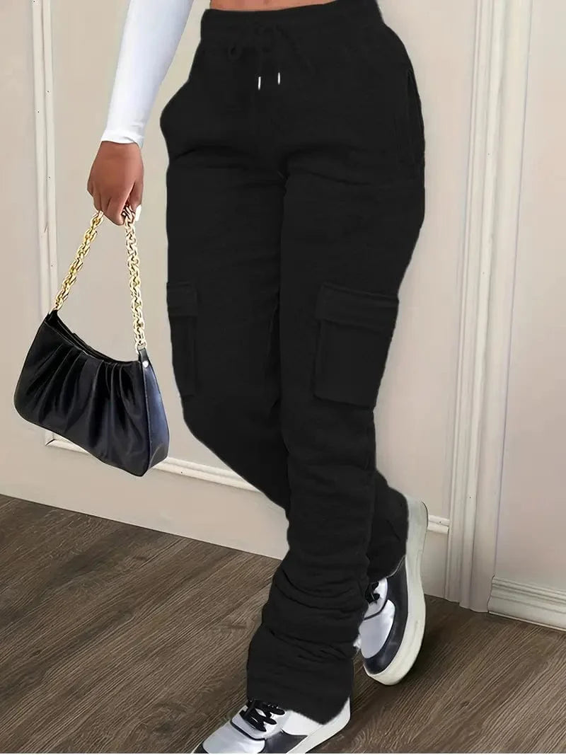 Casual Elastic Waist Pants with Pockets, Women's Relax Fit Trousers