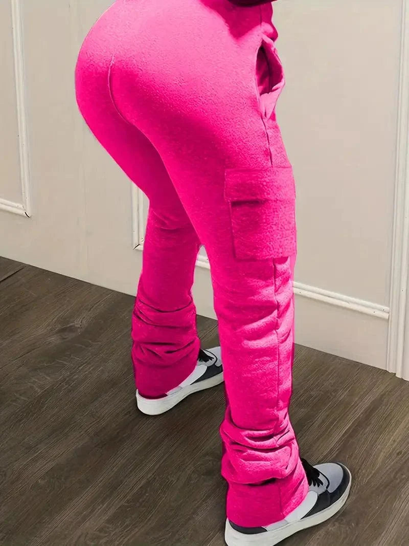 Casual Elastic Waist Pants with Pockets, Women's Relax Fit Trousers