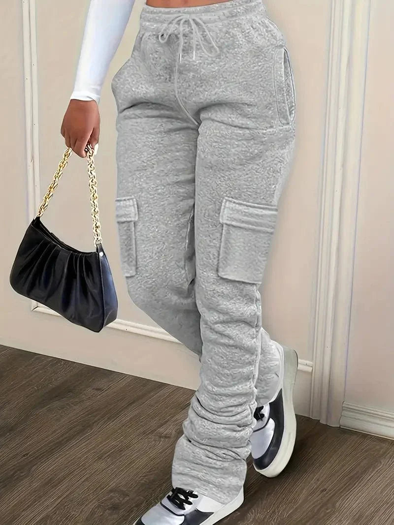 Casual Elastic Waist Pants with Pockets, Women's Relax Fit Trousers