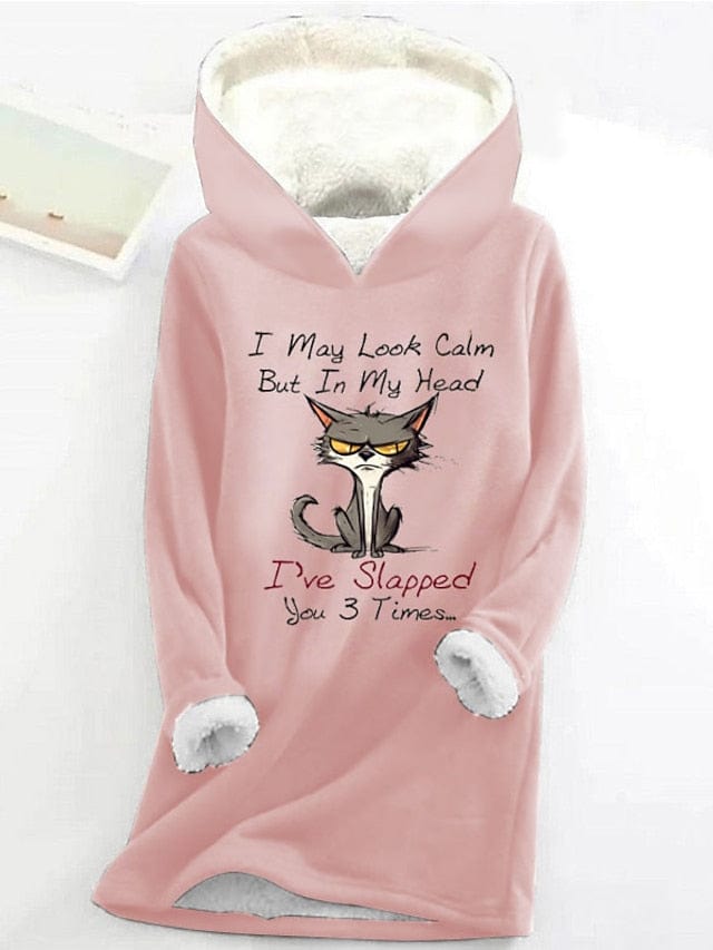 Cozy Cat Pattern Sherpa Fleece Women's Hoodie Sweatshirt