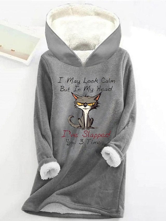 Cozy Cat Pattern Sherpa Fleece Women's Hoodie Sweatshirt