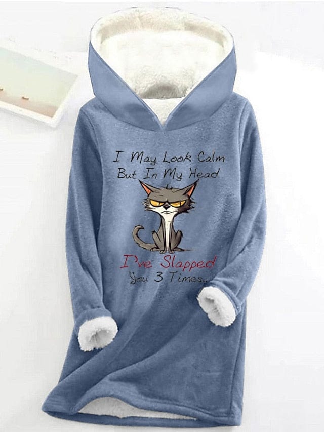 Cozy Cat Pattern Sherpa Fleece Women's Hoodie Sweatshirt
