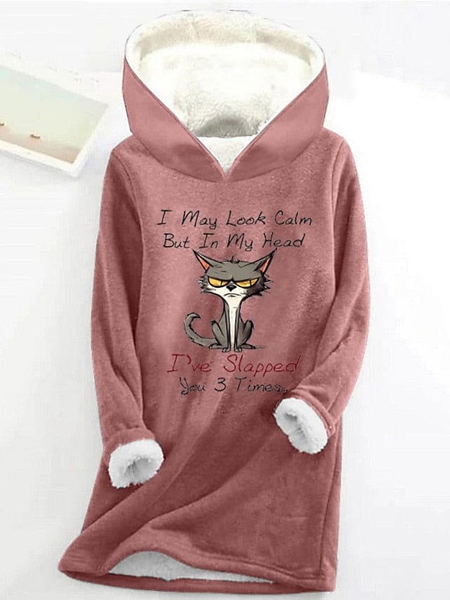 Cozy Cat Pattern Sherpa Fleece Women's Hoodie Sweatshirt