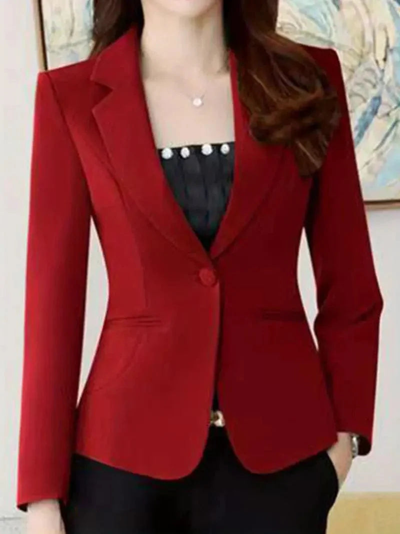 Sophisticated Single Button Long Sleeve Blazer for Office Wear, Women's Work Attire