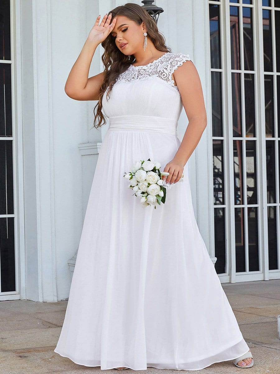 Elegant Lace Cap Sleeve Chiffon Evening Gown with Ruched Detail: Lacey Neckline Open Back Ruched Bust Plus Size Evening Dress