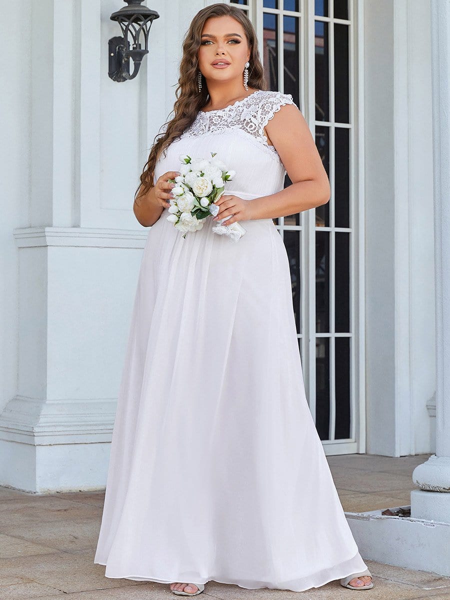 Elegant Lace Cap Sleeve Chiffon Evening Gown with Ruched Detail: Lacey Neckline Open Back Ruched Bust Plus Size Evening Dress