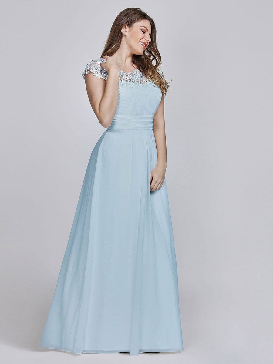 Elegant Lace Cap Sleeve Chiffon Evening Gown with Ruched Detail: Lacey Neckline Open Back Ruched Bust Plus Size Evening Dress