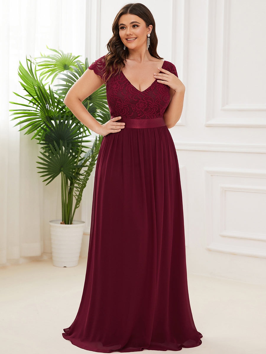 A-line Deep V-neck Bridesmaid Dress with Sleeves