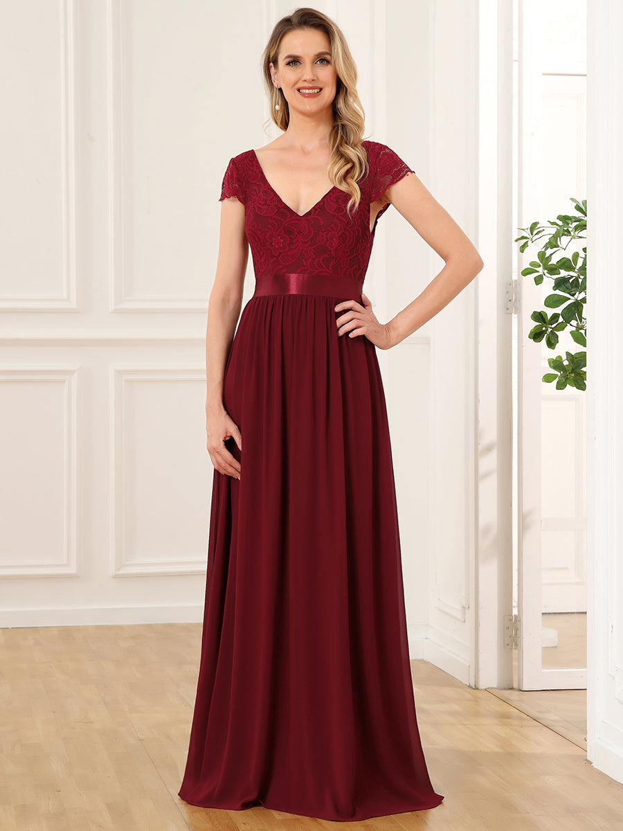 A-line Deep V-neck Bridesmaid Dress with Sleeves