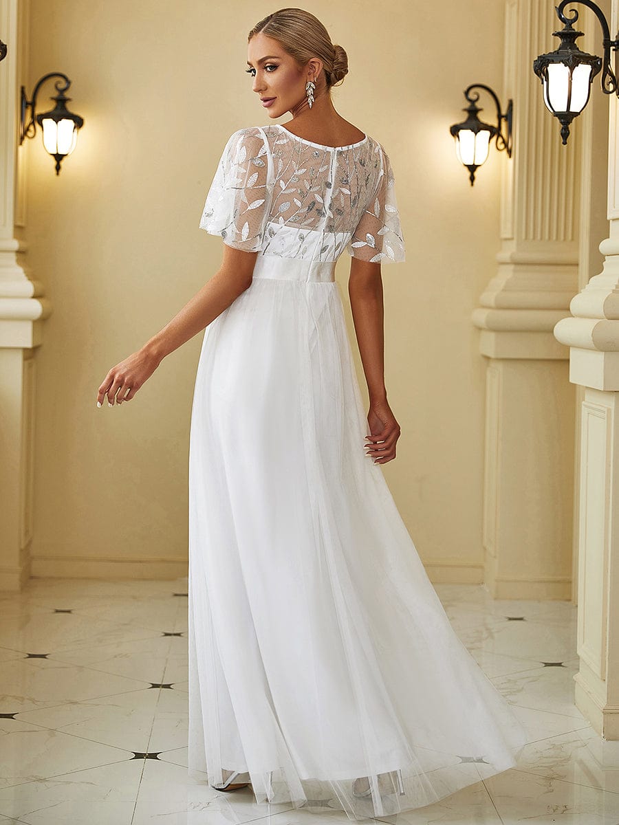 Glittering Sequin Evening Gown with Cap Sleeves and Waist Detail