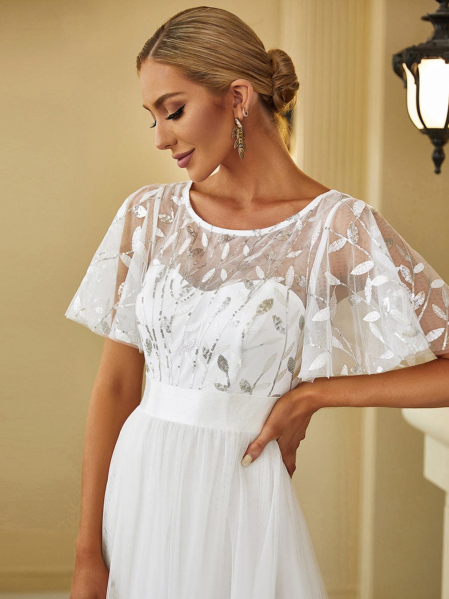 Glittering Sequin Evening Gown with Cap Sleeves and Waist Detail