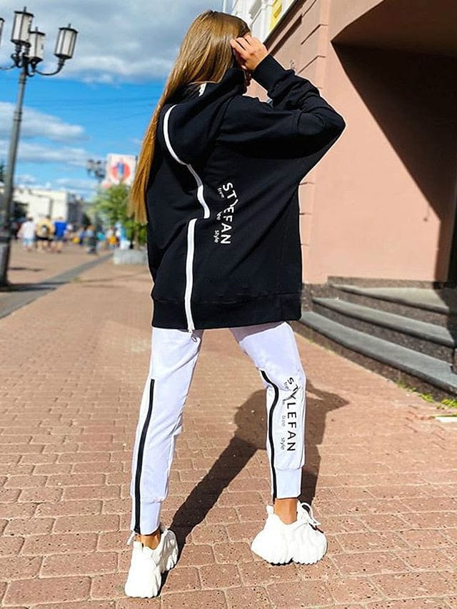 Zipper Detail Letter Design Women's Sweatshirt and Track Pants Set