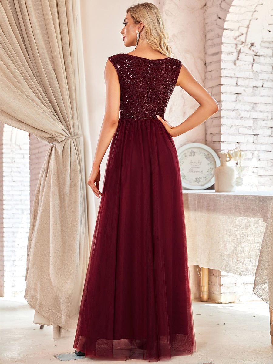 A-Line V-Neck Sequin Dress Women's Floor-Length Prom Dresses