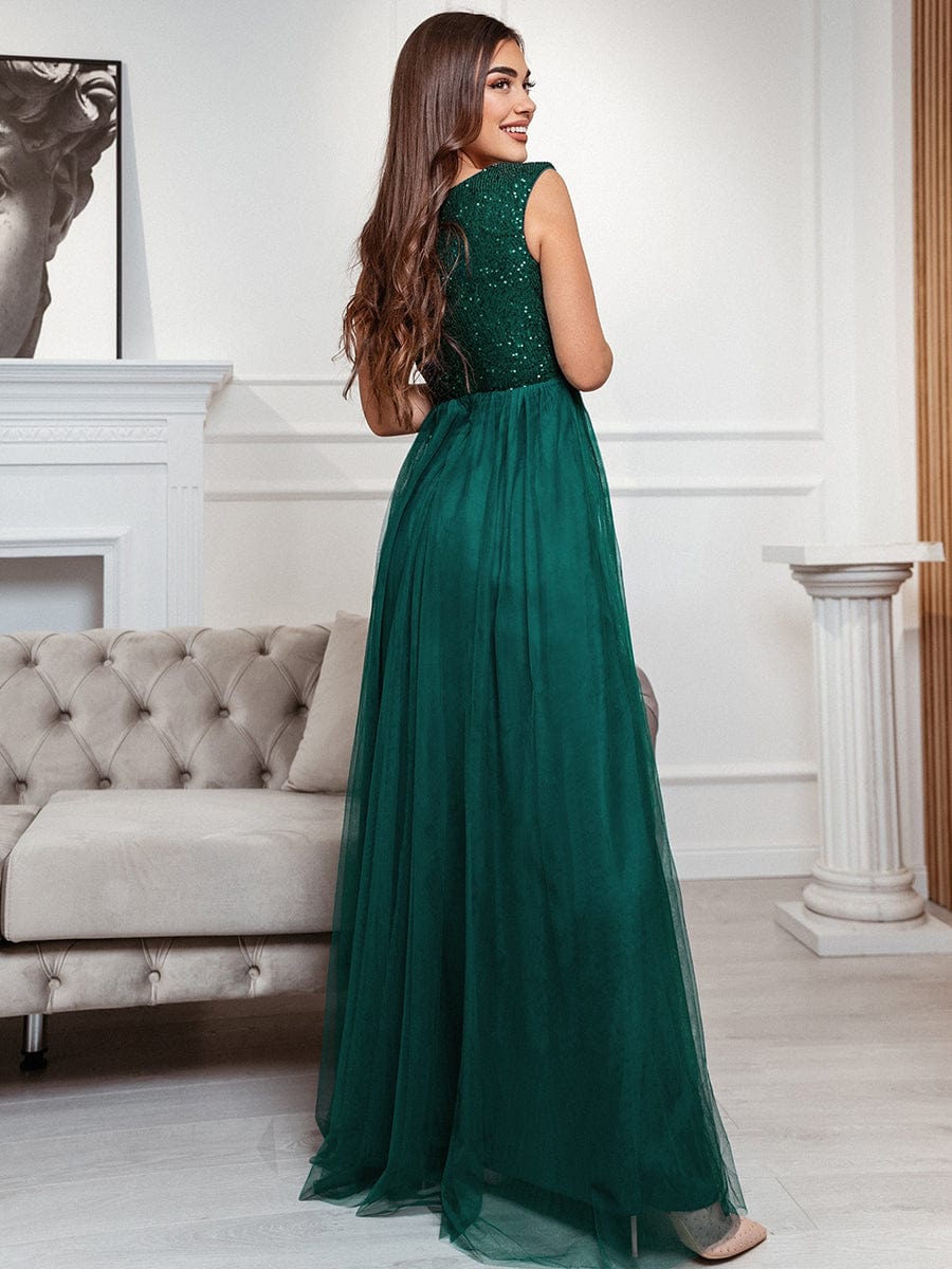A-Line V-Neck Sequin Dress Women's Floor-Length Prom Dresses