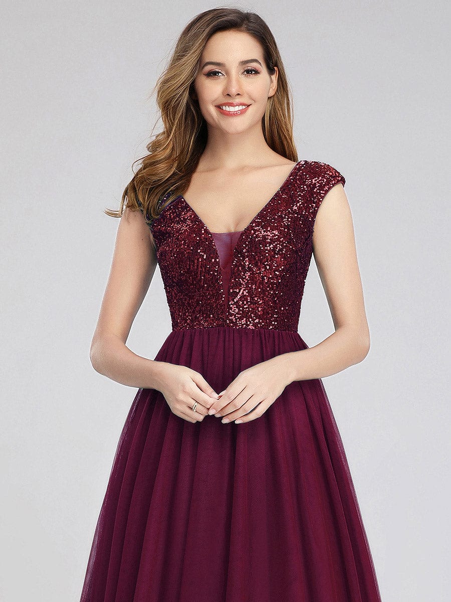 A-Line V-Neck Sequin Dress Women's Floor-Length Prom Dresses