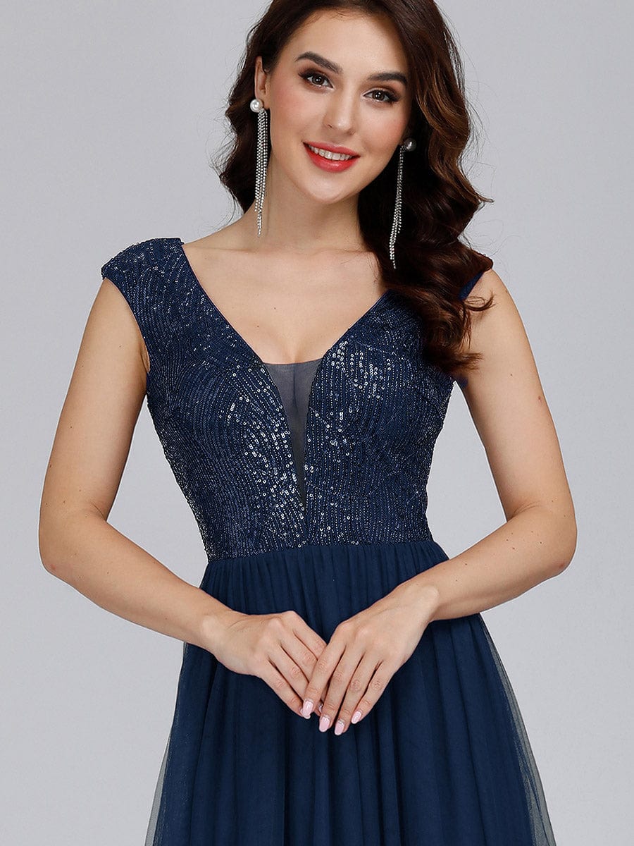 A-Line V-Neck Sequin Dress Women's Floor-Length Prom Dresses