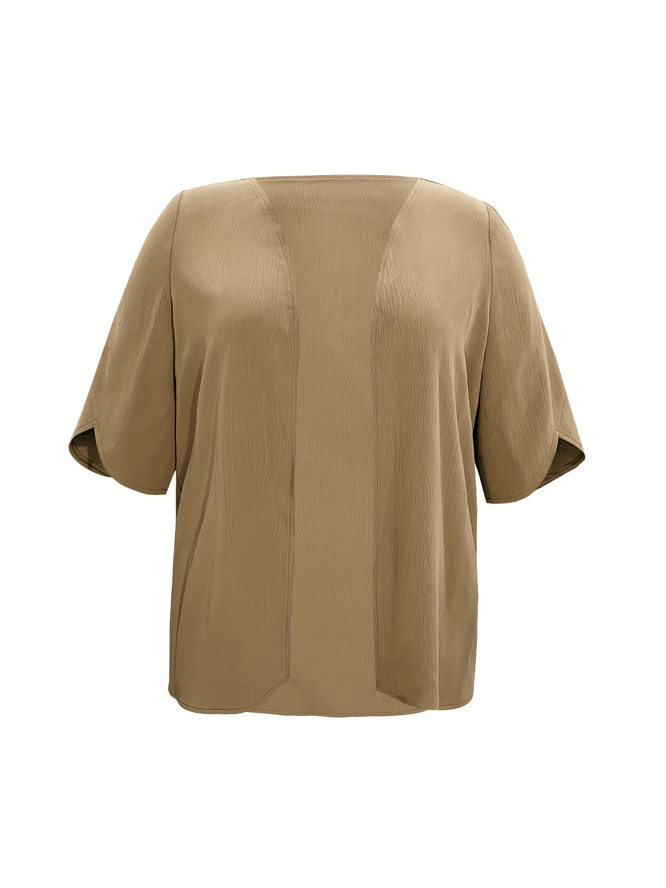 Plus Size Casual Coat, Women's Plus Solid Half Sleeve Open Front Loose Cardigan