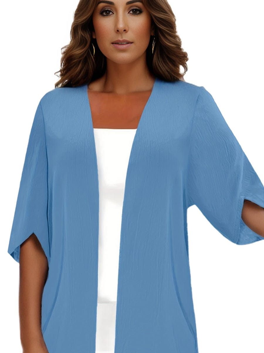 Plus Size Casual Coat, Women's Plus Solid Half Sleeve Open Front Loose Cardigan