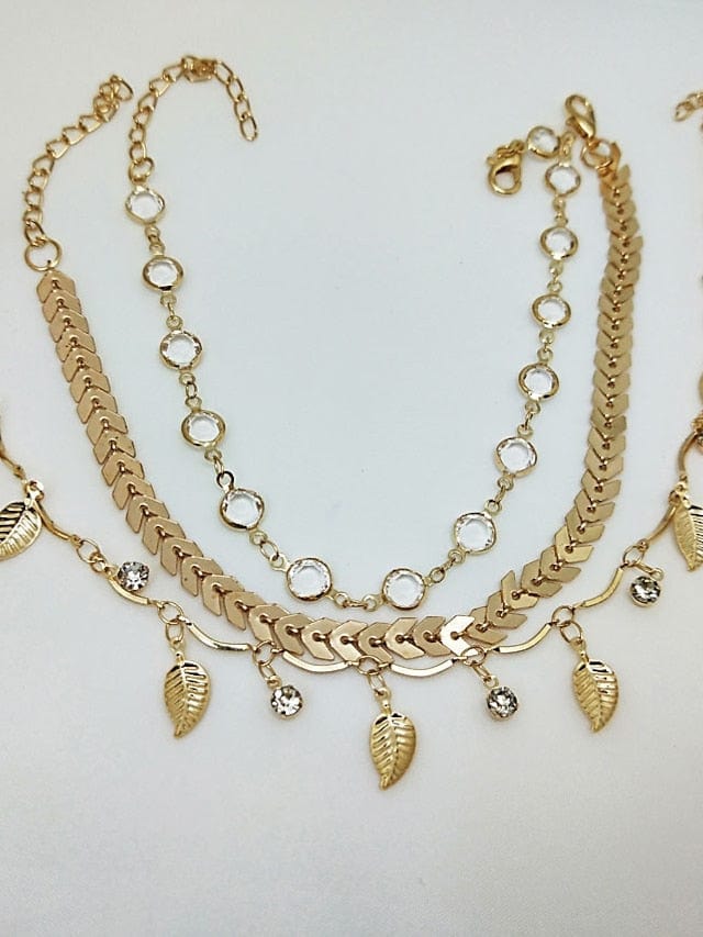 3-Piece Stylish Hollow Heart Gold Ankle Bracelet Set