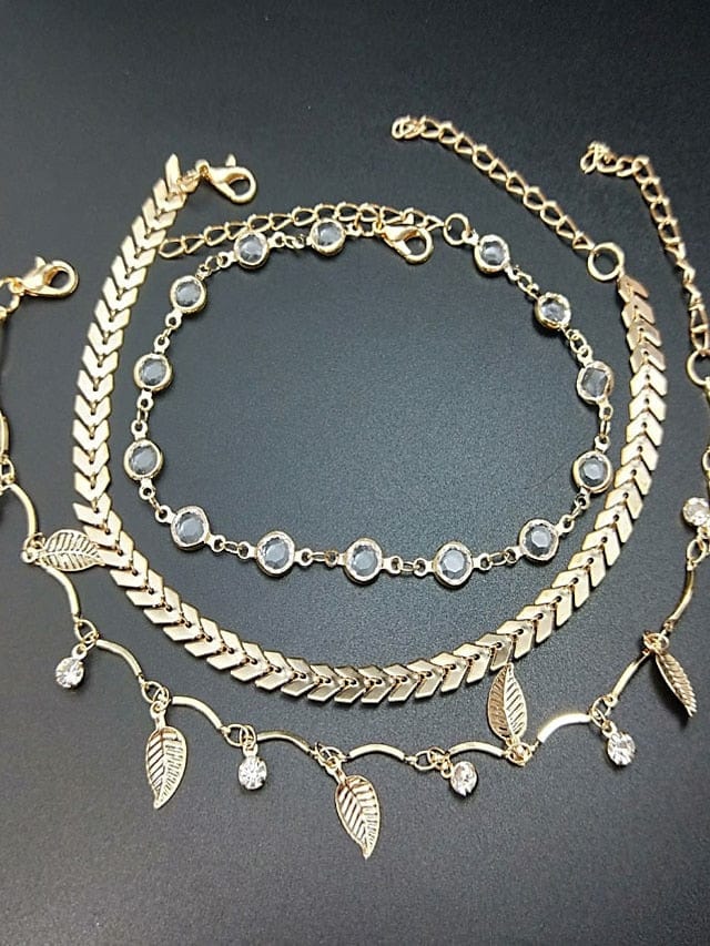 3-Piece Stylish Hollow Heart Gold Ankle Bracelet Set