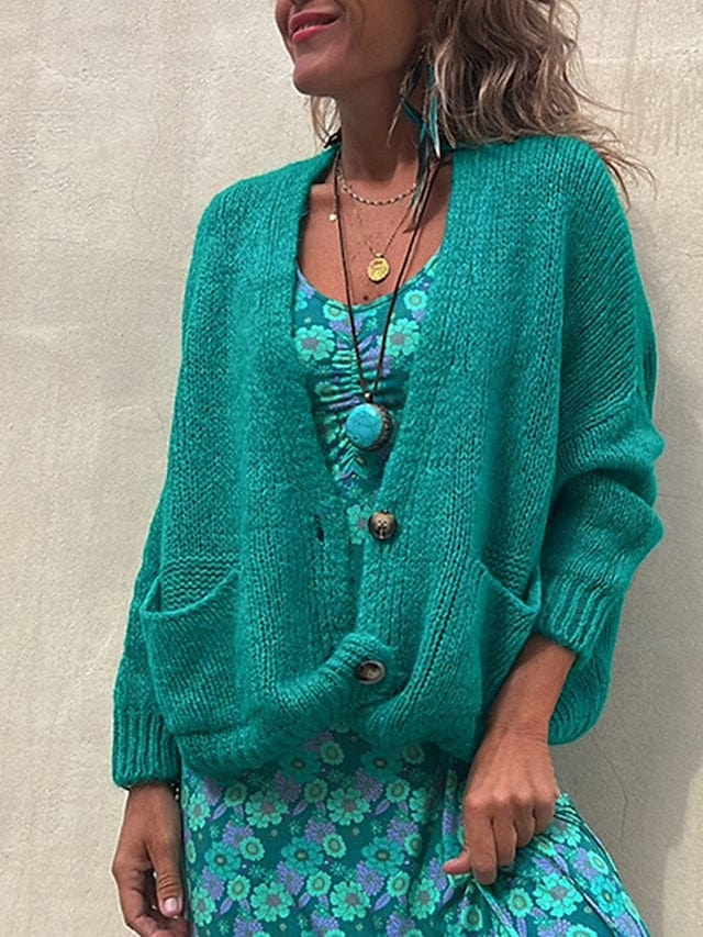 Yellow Women's Ribbed Knit Cardigan Sweater with V Neck/Button Detail