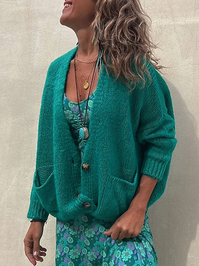 Yellow Women's Ribbed Knit Cardigan Sweater with V Neck/Button Detail
