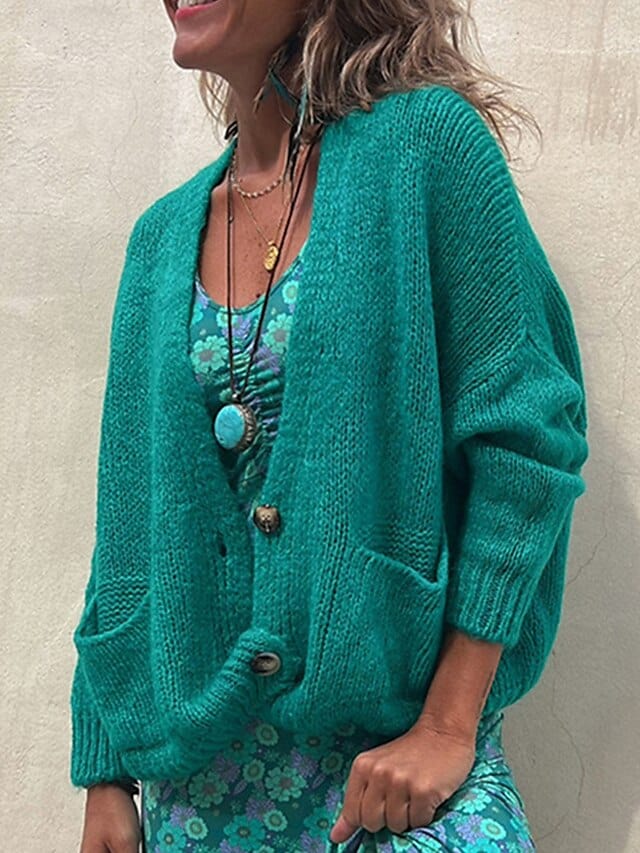 Yellow Women's Ribbed Knit Cardigan Sweater with V Neck/Button Detail