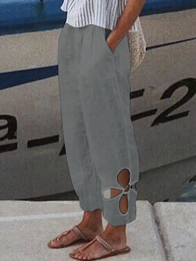 Women's Cotton And Linen Full Length Pants Trousers in Dark Yellow Black White Fashion Casual Daily Side Pockets Culotte Style