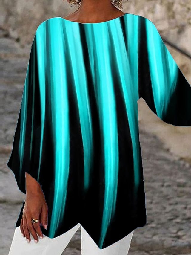 Abstract Graphic Print Women's Asymmetric Long Sleeve Blouse