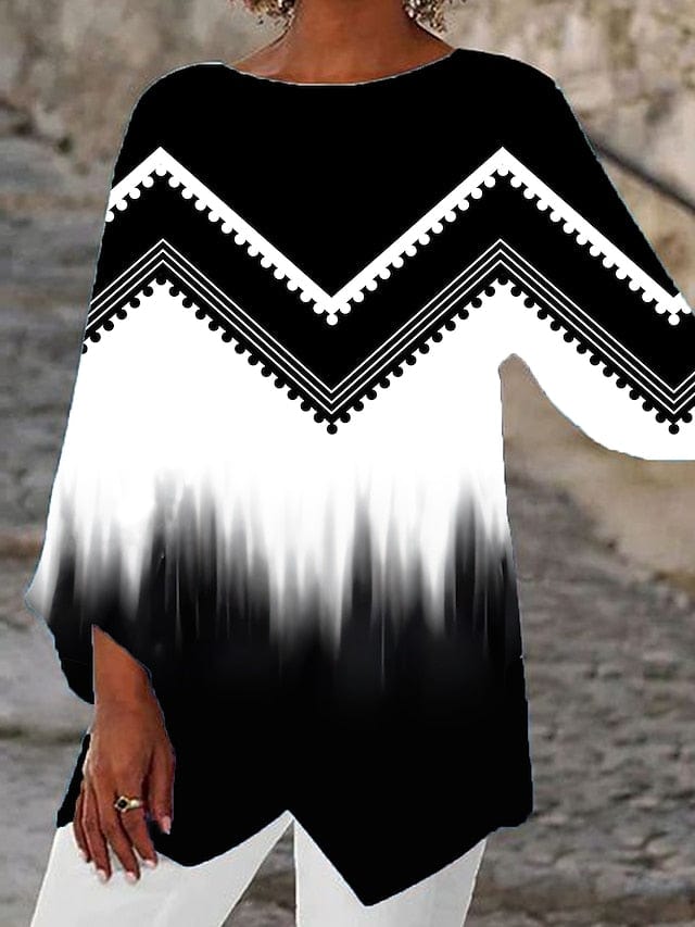 Abstract Graphic Print Women's Asymmetric Long Sleeve Blouse
