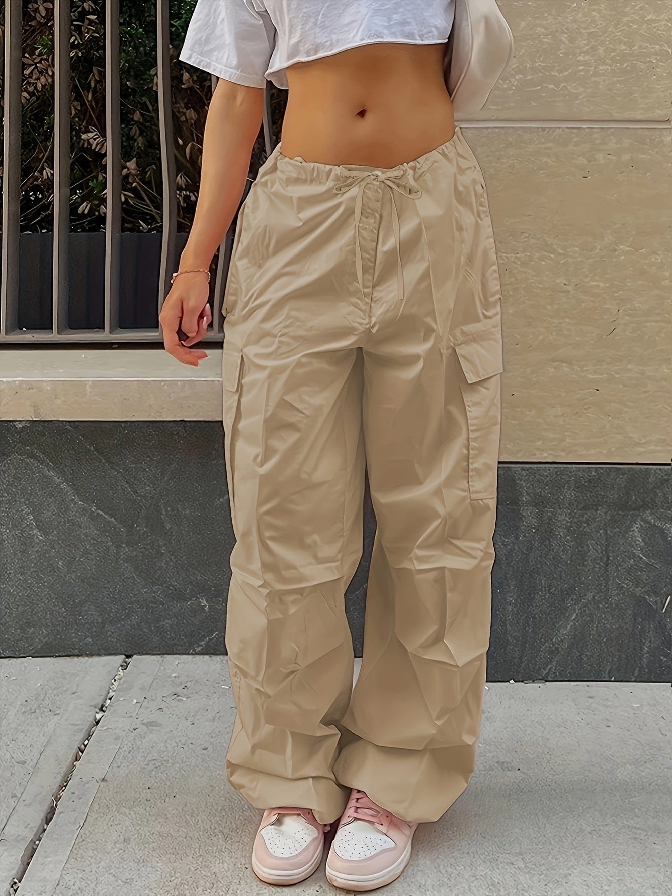 Y2K Loose Drawstring Cargo High-Waist Wide-Leg Casual Pants