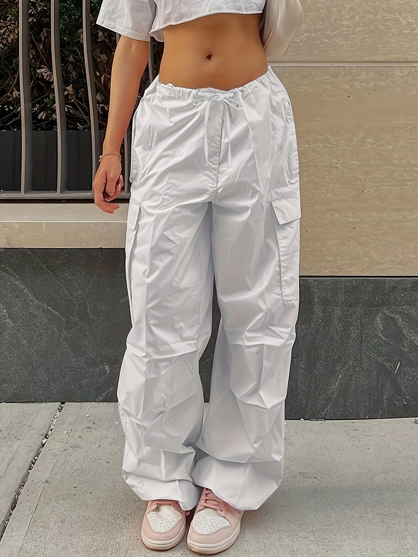 Y2K Loose Drawstring Cargo High-Waist Wide-Leg Casual Pants