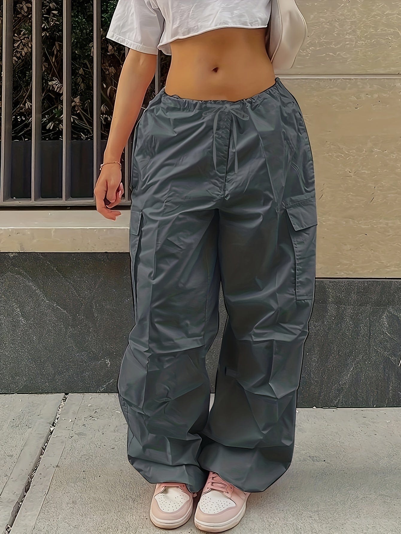 Y2K Loose Drawstring Cargo High-Waist Wide-Leg Casual Pants