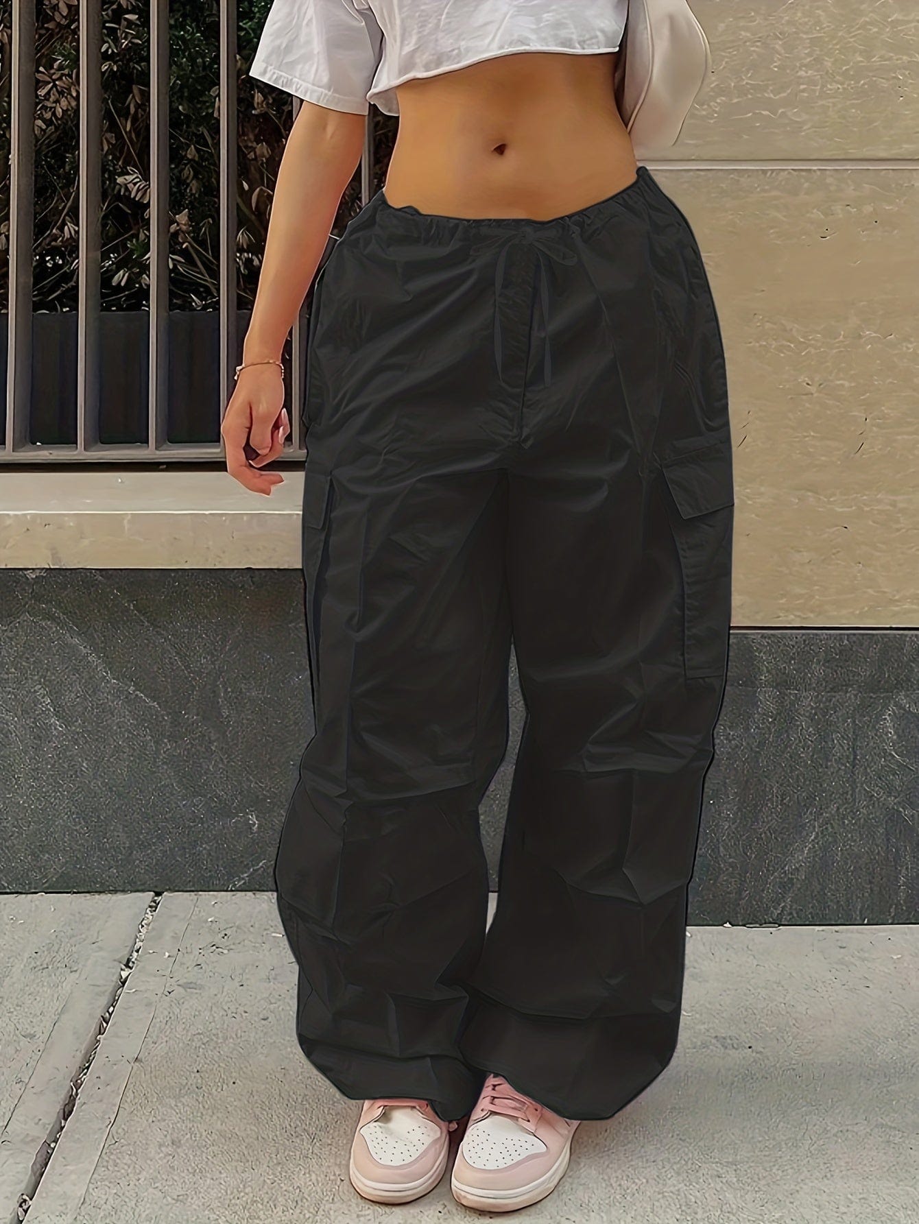 Y2K Loose Drawstring Cargo High-Waist Wide-Leg Casual Pants