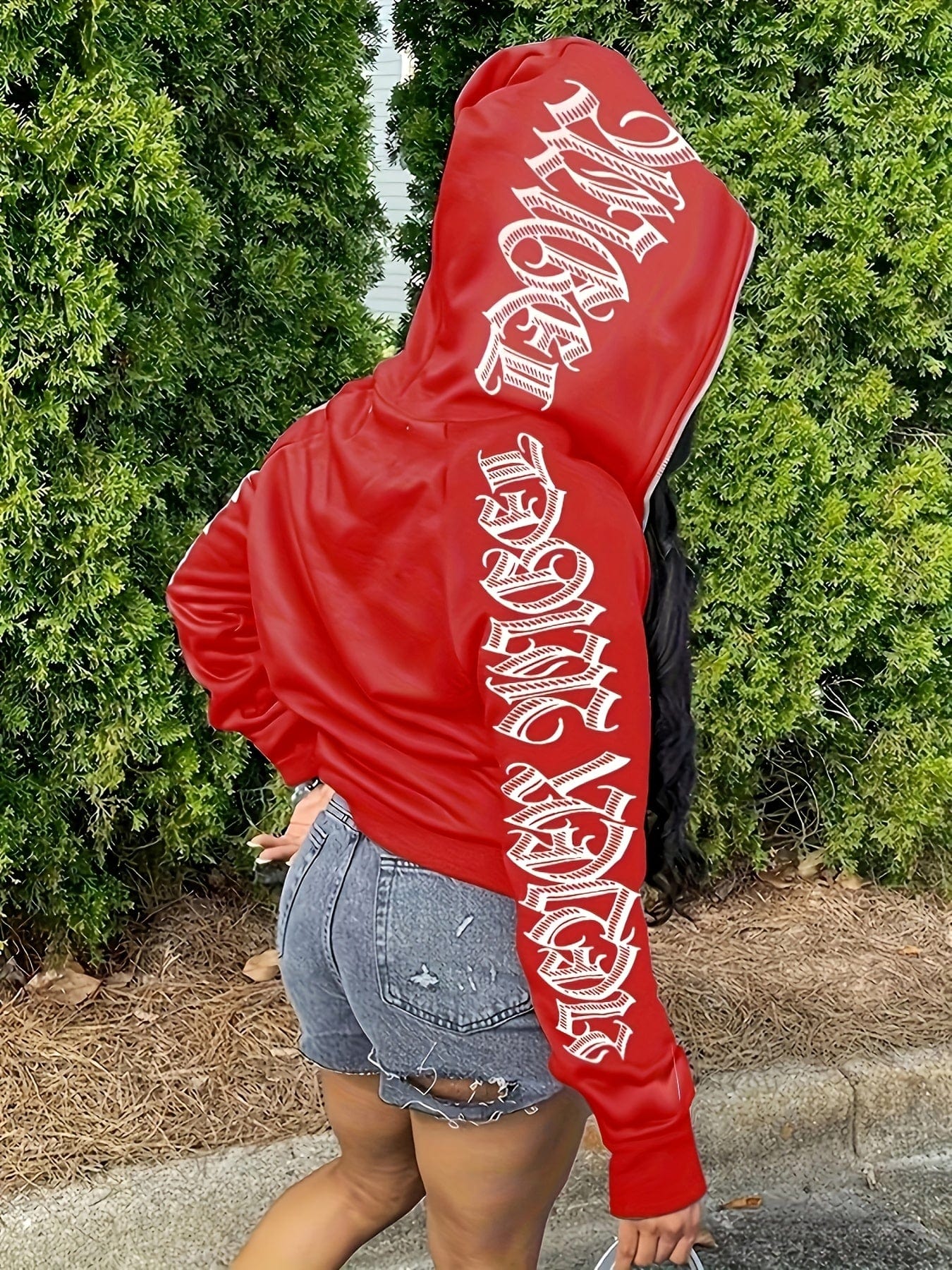 Y2K Style Letter Graphic Zip Up Long Sleeve Sports Hoodie