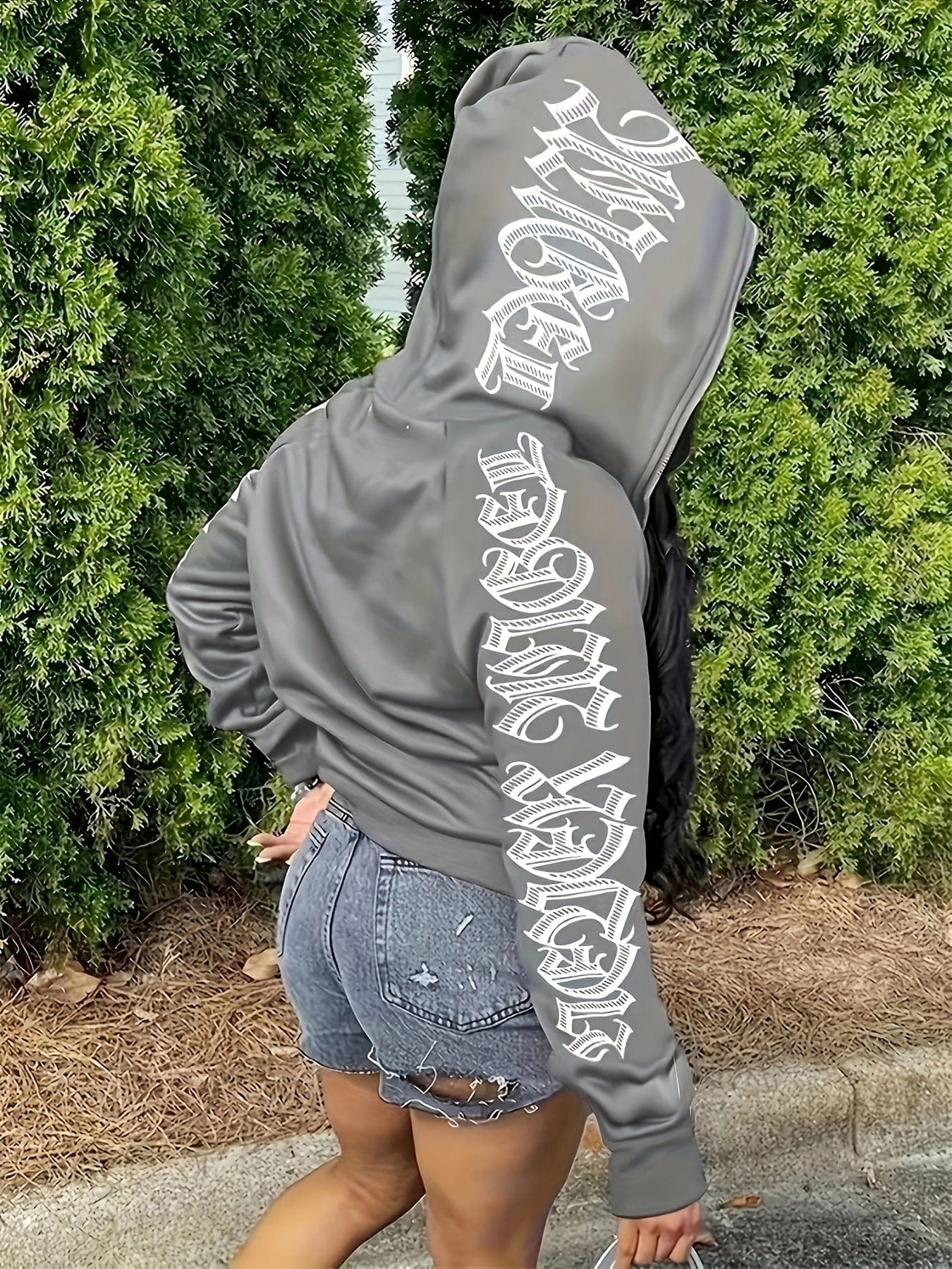 Y2K Style Letter Graphic Zip Up Long Sleeve Sports Hoodie