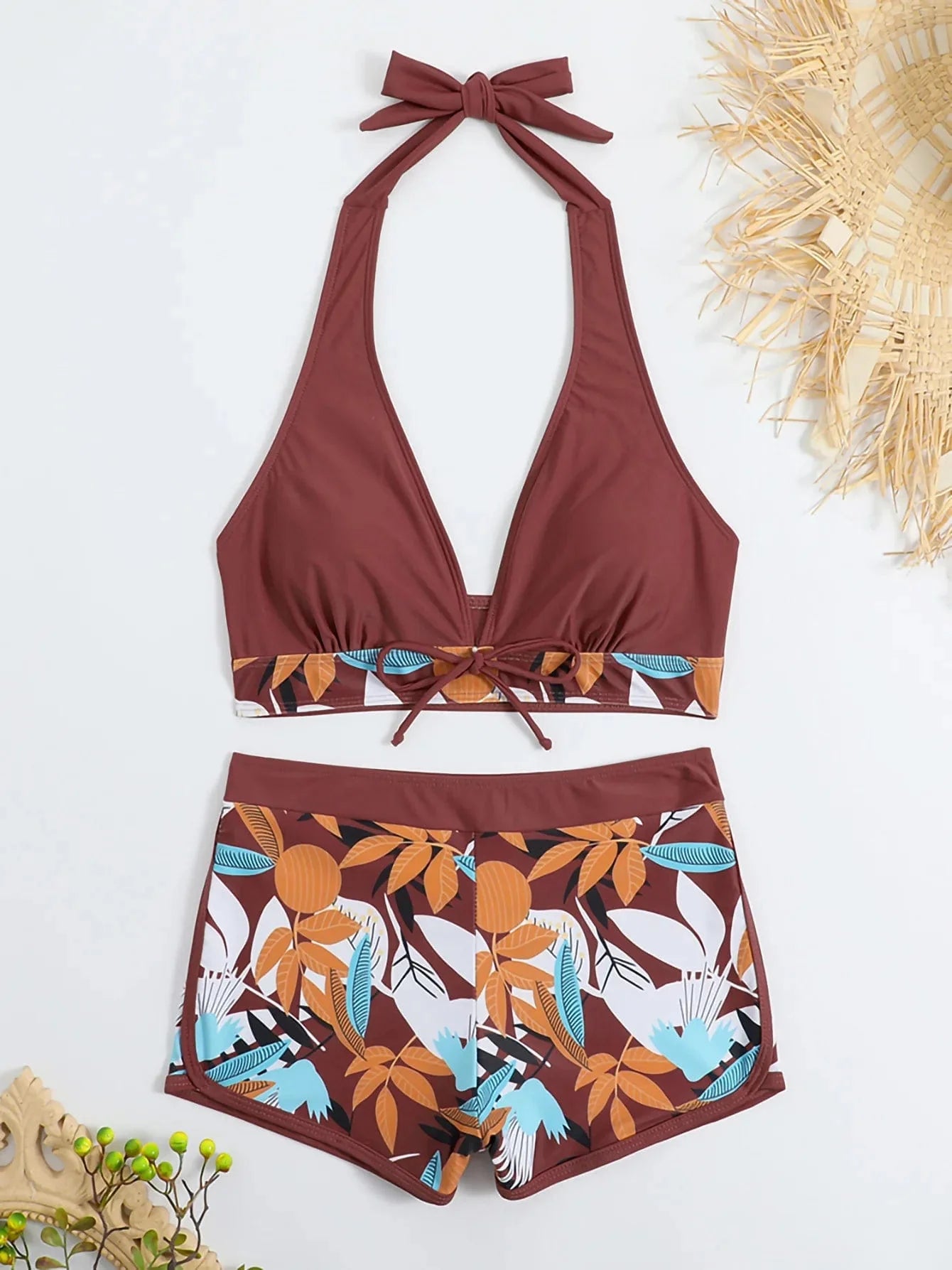 New Women's Bikini Sexy Split High Waist Swimsuit Lace Printed Solid Color Swimwear Women Bathing Suit