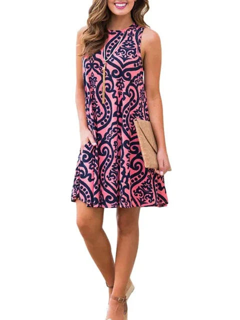 New Women Summer Dress Fashion Floral Print Sleeveless Dresses Casual Dresses Female Robe 50 Colors Vestidos Midi Sundress