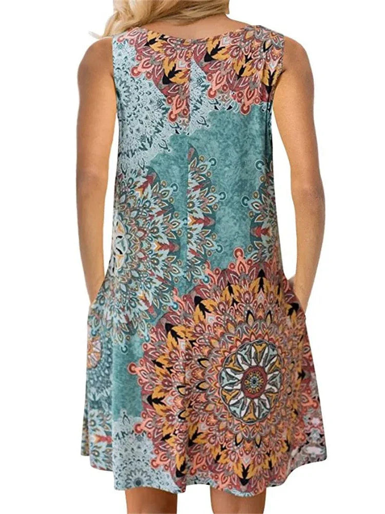 New Women Summer Dress Fashion Floral Print Sleeveless Dresses Casual Dresses Female Robe 50 Colors Vestidos Midi Sundress