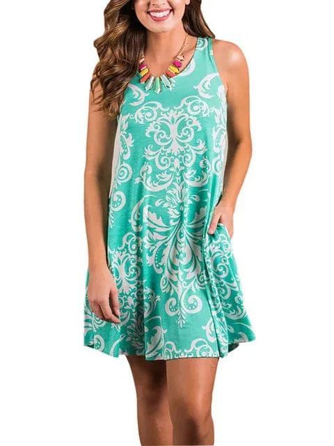 New Women Summer Dress Fashion Floral Print Sleeveless Dresses Casual Dresses Female Robe 50 Colors Vestidos Midi Sundress