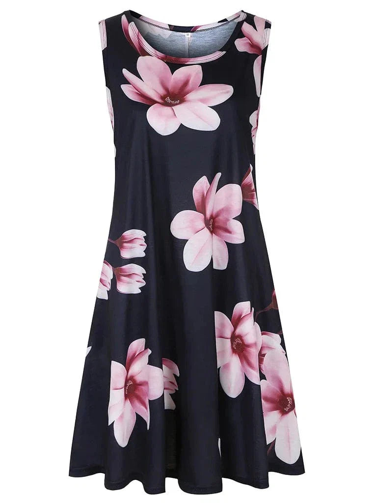 New Women Summer Dress Fashion Floral Print Sleeveless Dresses Casual Dresses Female Robe 50 Colors Vestidos Midi Sundress