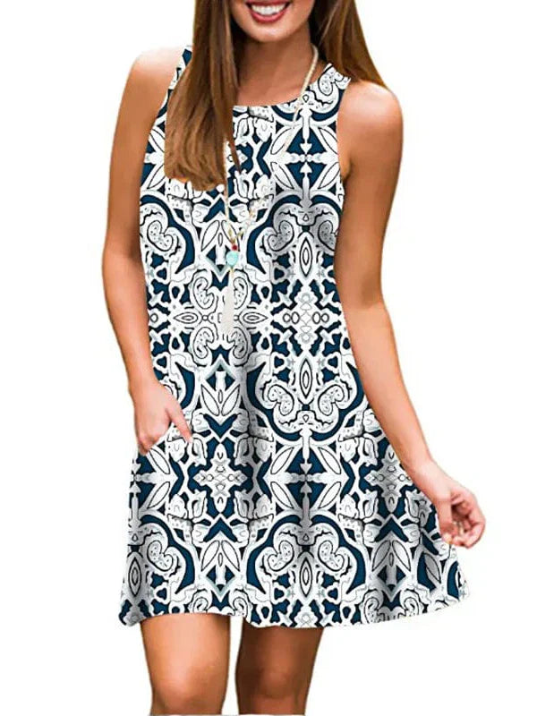 New Women Summer Dress Fashion Floral Print Sleeveless Dresses Casual Dresses Female Robe 50 Colors Vestidos Midi Sundress