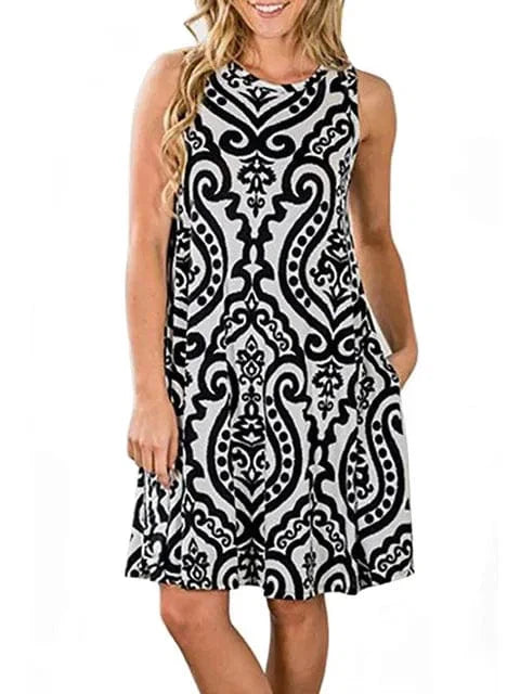 New Women Summer Dress Fashion Floral Print Sleeveless Dresses Casual Dresses Female Robe 50 Colors Vestidos Midi Sundress