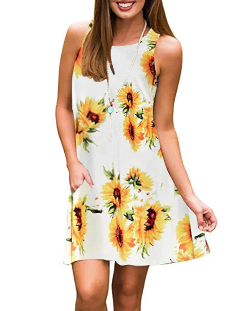 New Women Summer Dress Fashion Floral Print Sleeveless Dresses Casual Dresses Female Robe 50 Colors Vestidos Midi Sundress