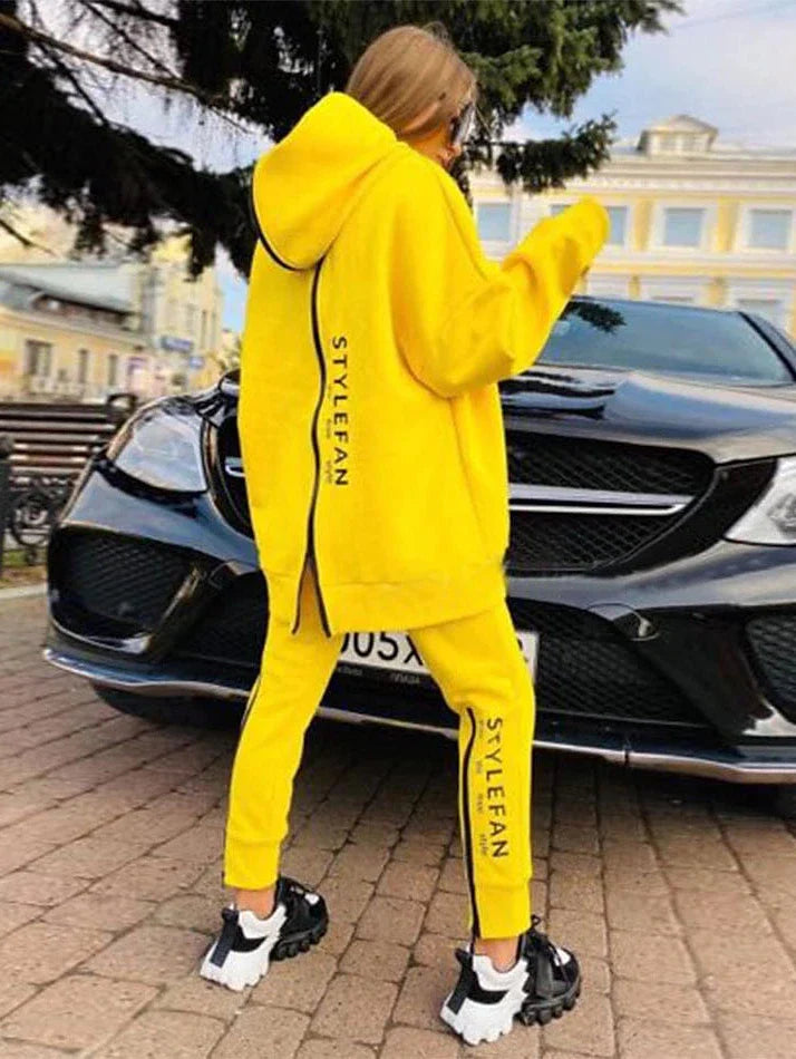 Zipper Detail Letter Design Women's Sweatshirt and Track Pants Set