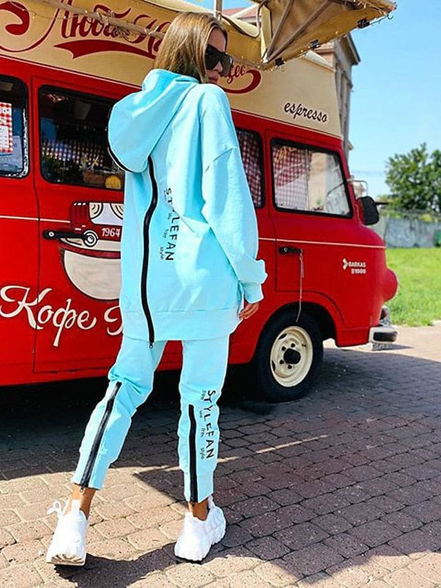 Zipper Detail Letter Design Women's Sweatshirt and Track Pants Set