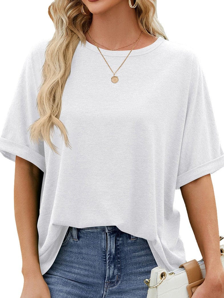 Round neck solid color short sleeve loose casual large size T-shirt