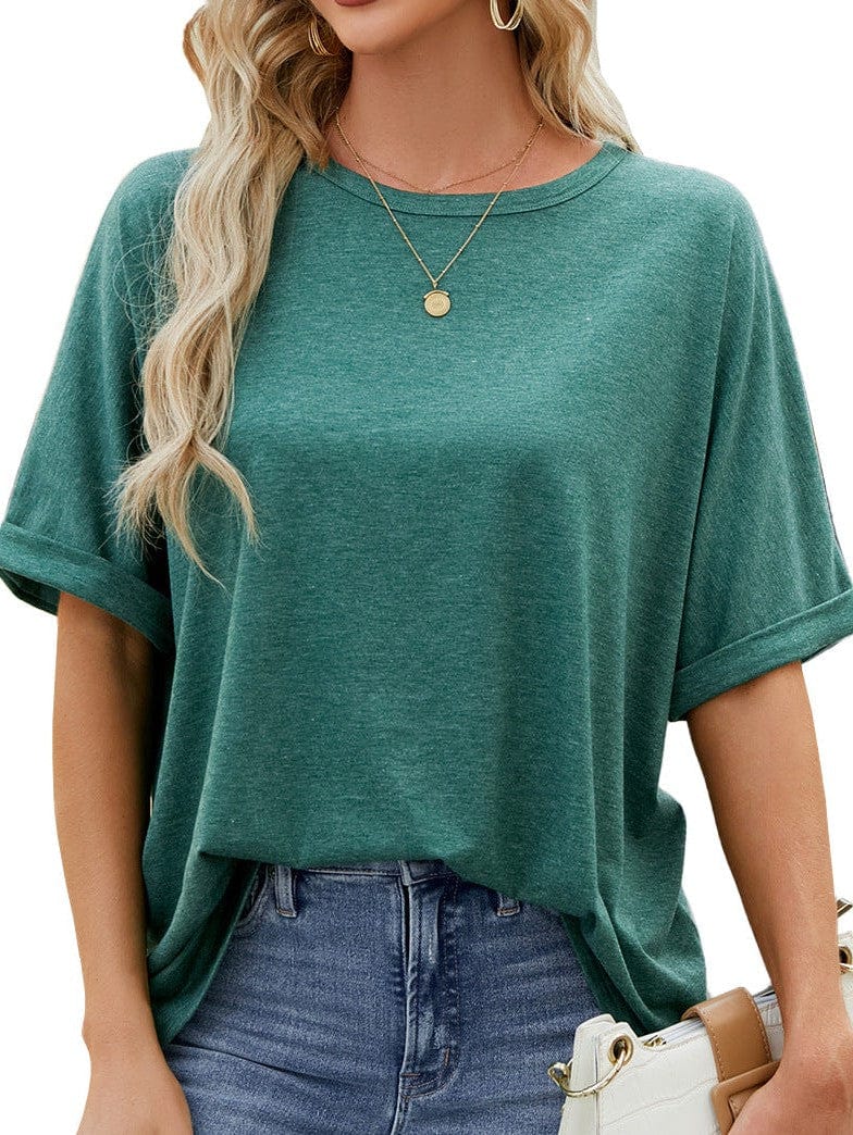 Round neck solid color short sleeve loose casual large size T-shirt