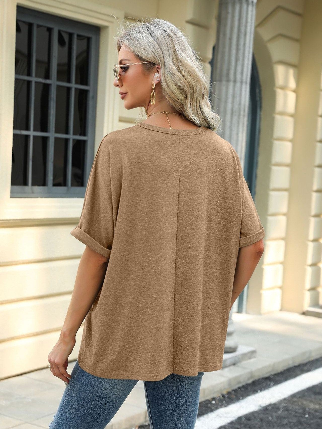 Round neck solid color short sleeve loose casual large size T-shirt